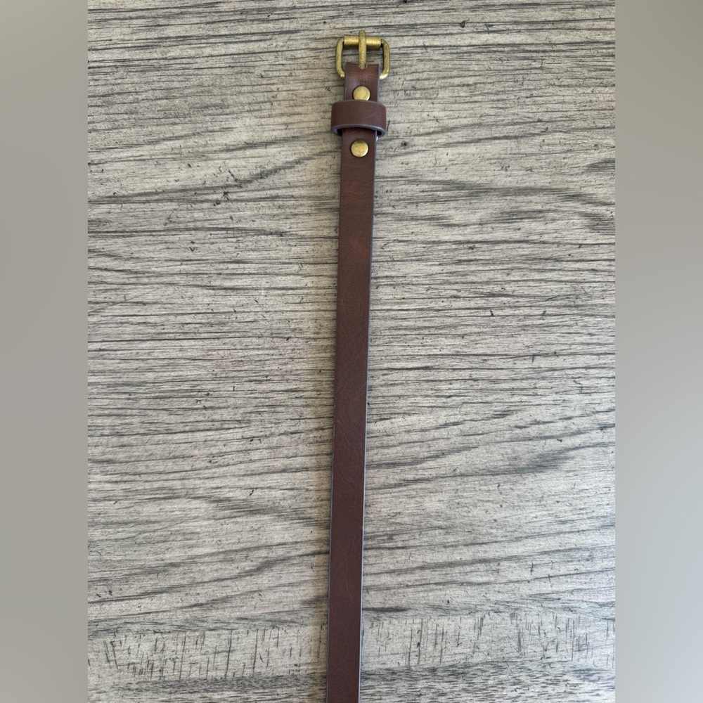 Chocolate Brown Leather Belt Skinny Gold Buckle - Picture 10 of 11